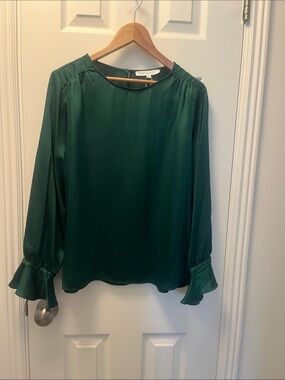 Preston & York Emerald Satin Long-Sleeve Blouse